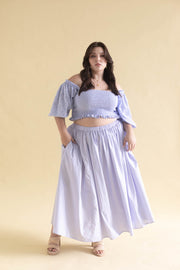 BROIDERY ANGLAISE SHIRRED CROP - PERIWINKLE