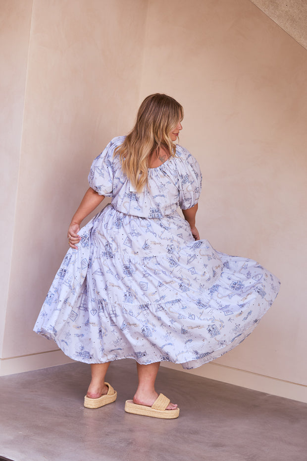 VILLA OF LOVE TIERED GOWN - BLUE