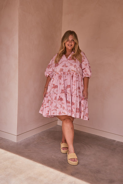 VILLA OF LOVE SMOCK MINI DRESS - PINK