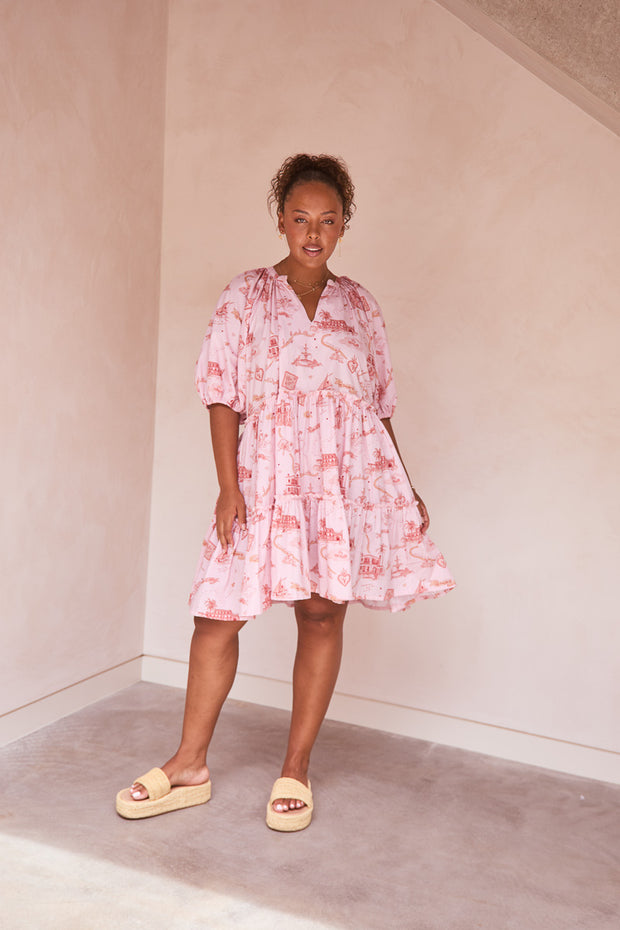 VILLA OF LOVE SMOCK MINI DRESS - PINK