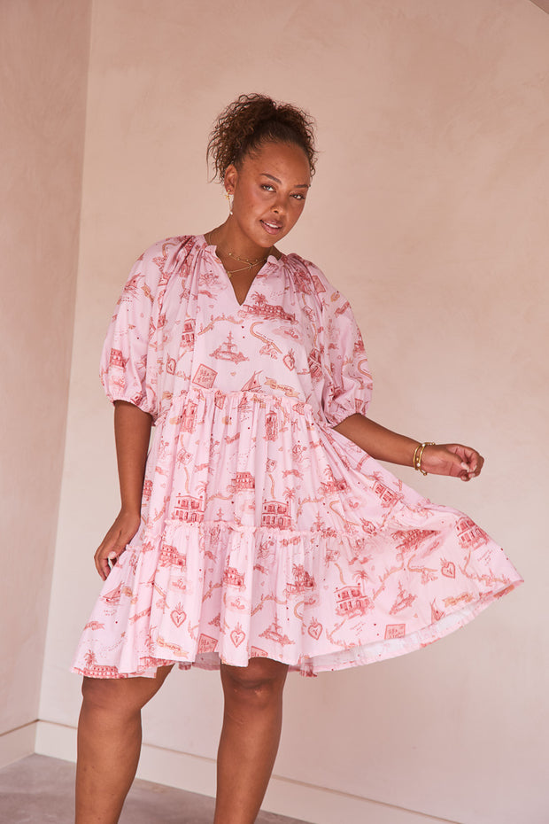 VILLA OF LOVE SMOCK MINI DRESS - PINK