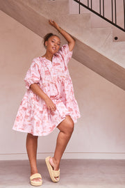 VILLA OF LOVE SMOCK MINI DRESS - PINK