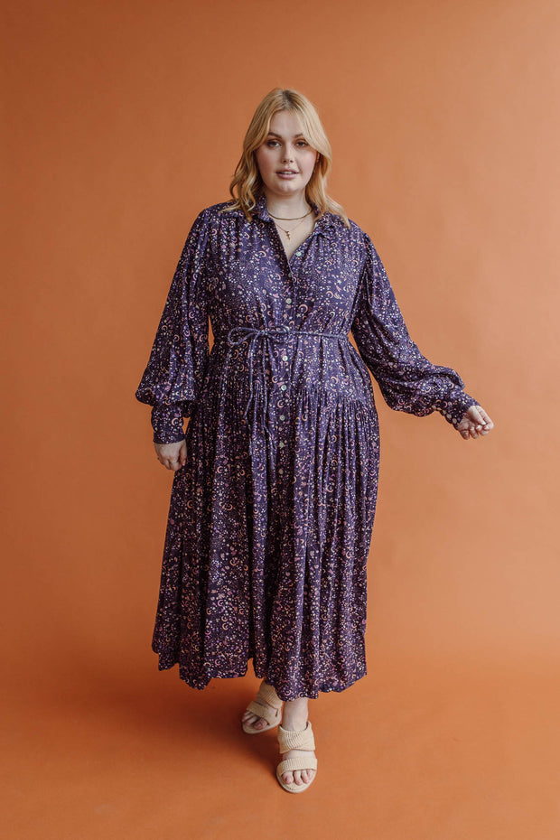 STARBURST TIED SHIRTDRESS - AMETHYST