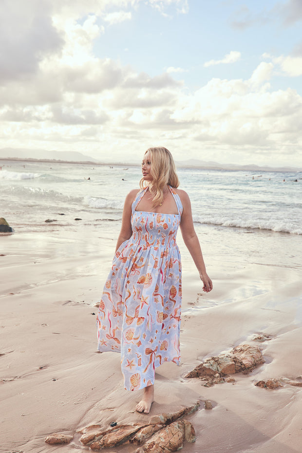 SEASHELL TIE UP MIDI DRESS